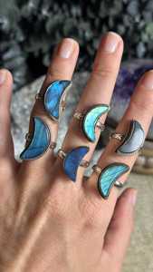 Blue <b>Labradorite</b> Moon <b>Ring</b> 925 Sterling Silver <b>Ring</b> – Moon Shape Gemstone Statement Jewelry - Product Image 5