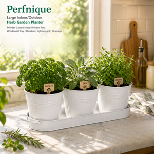 PERFNIQUE Large Indoor/Outdoor Herb Garden Planter Powder Coated Metal Window Pots Windowsill Tray Durable <b>Lightweight</b> Drainage - Product Image 4