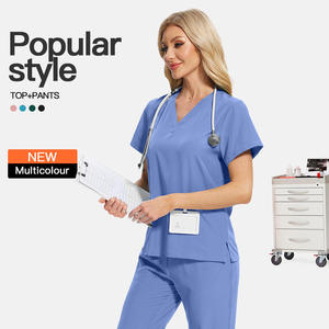 Ensemble de blouses médicales pour femmes, col en V, gris, coton et polyester, uniforme médical, vêtements de travail d'hôpital, pantalon de jogging pour infirmières - Product Image 5