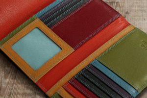 Genuine Leather Long <b>Wallet</b> Unisex <b>Fold</b> Closure Handmade Minimalist Design Black with Red Stitching - Product Image 5