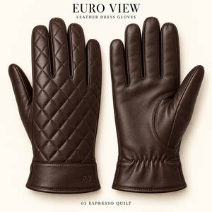 Gants d'hiver EURO VIEW noirs en peau de mouton tissée avec doublure en laine, rayés, thermiques, respirants, longueur poignet, détection par aiguille, pour extérieur - Product Image 5