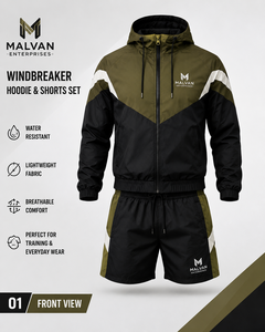 <b>Men</b> Autumn Casual Stand Hooded Windbreaker Set Hoodie <b>Short</b> <b>Jacket</b> Lightweight Water Resistant Zip Front Custom Logo Outdoor - Product Image 1