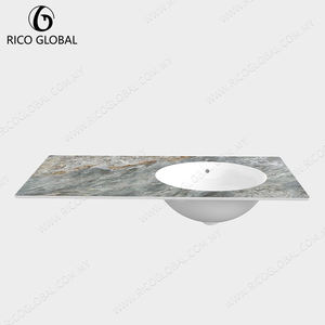 Lavabo de Baño Suspendido con Encimera de Mármol, Lavabo Ovalado, Diseño Minimalista, Mueble Blanco, Fácil de Limpiar, Acabado Pulido - Product Image 2