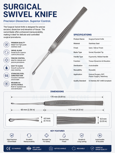 Couteau pivotant en forme de baïonnette, instruments de chirurgie plastique ENT, en acier inoxydable, manuel - Product Image 6