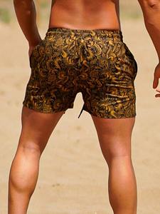 Shorts de bain pour hommes à séchage rapide, imprimé floral, résistants à l'eau, en tissu tissé léger, avec cordon de serrage, coupe estivale - Product Image 2