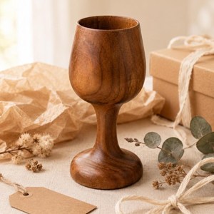Copa de Vino de Madera Hecha a Mano, Taza Rústica para Beber y Herramienta de Servicio para Bar, Jarra de Madera Maciza para Pub, Restaurante y Hogar - Product Image 1
