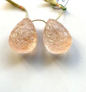 Morganita natural, 2 piezas talladas en forma de lágrima, piedra preciosa natural para la elaboración de joyería fina. - Product Image 5