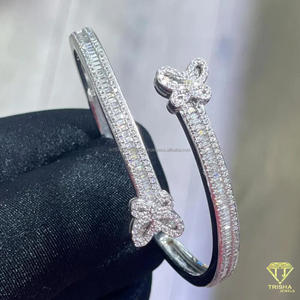 Designer Moissanite Diamond Butterfly Open End Bangle Bracelet Iced Detailing Gold Plated Hiphop Style Wedding Jewelry Unisex - Product Image 2