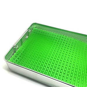 Manual German Stainless Steel Hollowware Sterilization Mesh Tray Basket 40x20x7cm Green <b>Silicone</b> <b>Mat</b> By Mahfooz Instruments - Product Image 3