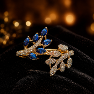 Designer 14K <b>Gold</b> Women <b>Ring</b> with Brilliant Blue Leaf Motif Premium Bridal Fashion Jewelry Supplier - Product Image 3