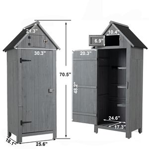 Gray Outdoor <b>Storage</b> <b>Cabinet</b> 30.3"L X 21.3"W X 70.5"H Wooden Garden Shed for <b>Tool</b> Sheds & <b>Storage</b> - Product Image 5