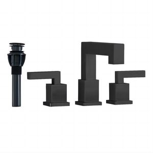 Rubinetto da Bagno Moderno a 2 Maniglie Nero Opaco con Cascata, Miscelatore a 3 Fori per Lavabo con Stile Pop - Product Image 1