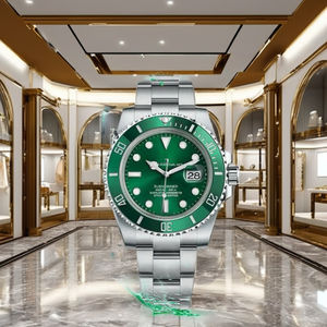 นาฬิกาข้อมือสแตนเลสสตีล 41 มม. ระบบจักรกล ดีไซน์หรูหราสไตล์วินเทจ คุณภาพสูง หน้าปัดและขอบตัวเรือนสีเขียว สายขนาด 22 มม. พร้อมเข็มเรืองแสงและตัวเลขเรขาคณิต - Product Image 2