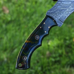 Couteau de chasse et de survie à lame fixe en acier Damas fait main, bord droit, manche en résine 4mm OEM - Product Image 2