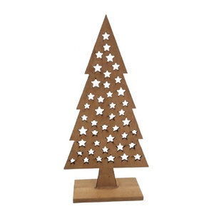 Aluminio X Mas Tree con base de madera rectangular 1 lado martillado oro y color negro Showpiece para decoración de mesa - Product Image 5