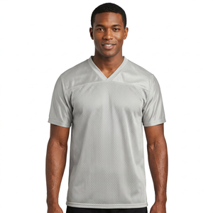 Maillot de football blanc uni en maille pour hommes, col en V, manches courtes, uniforme d'entraînement sportif pour équipe - Product Image 1