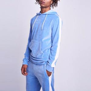 Survêtement de sport pour homme en velours bleu, personnalisable avec logo, marque privée, tendance - Product Image 3
