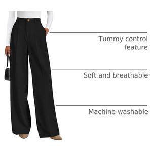 Pantalon de travail à jambes larges pour femmes, pantalon habillé taille haute, pantalon élégant décontracté pour le bureau - Product Image 6