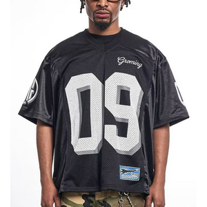 Custom Sublimation Football Jersey Men V-Neck Short Sleeve T-Shirts Cropped Breathable Relaxed Fit <b>TShirt</b> American Sportswear - Product Image 1