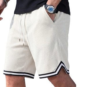 Men Waffle Knit Shorts Drawstring <b>Elastic</b> Waist Summer Shorts Relaxed Fit Side Pockets Athletic Wear Contrast Trim Streetwear - Product Image 1