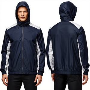 New Arrival Premium Men's Navy Blue Windbreaker Jacket Lightweight Hooded Zip Outerwear Modern Everyday Style - Product Image 4