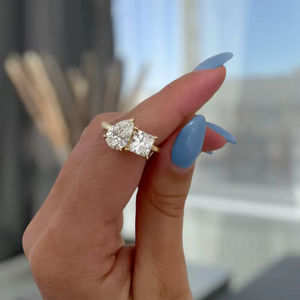 Anillo Toi Moi con diamantes cultivados en laboratorio, corte pera y princesa, para propuesta de matrimonio, regalo para amantes, con joyería de oro amarillo de 14k. - Product Image 1