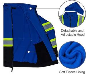 Vestes de sécurité bomber personnalisées, haute visibilité, imperméables, à fond noir, avec doublure polaire amovible et capuche escamotable - Product Image 5