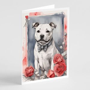 Whimsical A7 tamaño 5x7 nuevo Staffordshire Bull Terrier Valentine Roses tarjetas de felicitación paquete 8 tarjetas de nota en blanco con sobres - Product Image 1