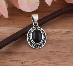 Natural Black Onyx Oval Charms <b>Necklace</b> 925 Sterling Silver Platinum Plated Vintage Jewelry Chain November Birthstone Gift - Product Image 5