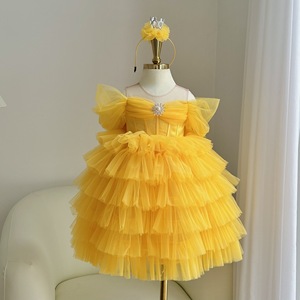 Vestido Largo Elegante de Princesa para Niñas con Falda de Tul Multicapa y Mangas con Volantes para Fiesta o Boda, Venta al Por Mayor - Product Image 4
