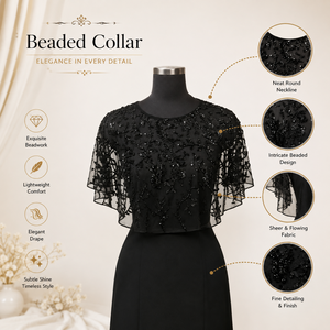 Black Beaded Collar Women Sheer Mesh Cape Embroidered <b>Sequin</b> Neckline Decorative Overlay Wedding Party Dress Fashion Accessory - Product Image 4