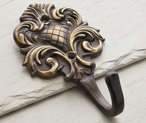 Antique Metal Wall <b>Hooks</b> Set Of 2 Ornate Floral Design Wall Accent Rust Resistant For Clothing Storage - Product Image 3