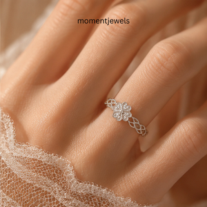Luxurious <b>Resizable</b> Silver Clover Fine <b>Ring</b> Open Band Floral Jewelry for Women Gift - Product Image 2