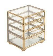Gold Glass Jewelry <b>Box</b> Metal Frame Organizer Case Clear Display Storage Tray for <b>Vanity</b> Desk - Product Image 4
