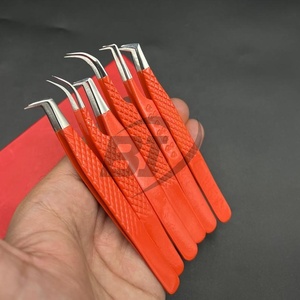 Pince à épiler professionnelle en acier inoxydable orange pour extensions de cils, prise en main robuste, pointe personnalisable, logo privé - Product Image 3