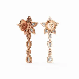 Boucles d'oreilles Flora Designer en diamants de laboratoire, coupes Marquise, Poire et Ronde, en or rose 18 carats, 20 pièces, certifiées IGI - Product Image 2
