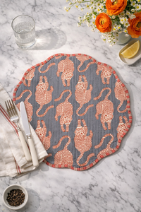Blue Tiger Cotton Quilted Thin Reversible Modern Customizable Machine Washable Round/Oval/<b>Square</b> Multi-Shaped <b>Placemat</b> Mat - Product Image 1