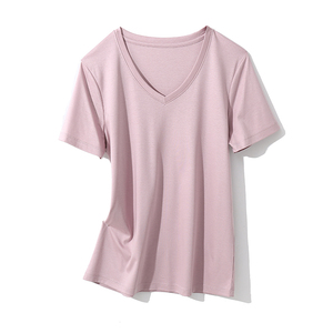 T-shirt confortable pour tous les jours, haut d'été léger en coton, t-shirts décontractés pour femmes, t-shirt classique de haute qualité à col en V - Product Image 3