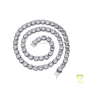 Collier tennis perlé rond avec maillons en grappe étincelants, bijou fantaisie pour femmes et hommes - Product Image 4