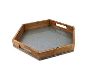 Bandeja de Servir de Lujo de Madera y Hierro con Superficie con Patrones Contemporáneos y Decoración Elevada para el Hogar - Product Image 3