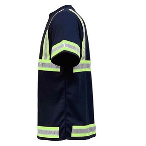 Camisa de Trabajo Reflectante de Alta Visibilidad para Hombre, Estilo Chaleco de Poliéster, Negra con Rayas Verdes - Product Image 3