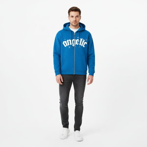 Sweat-shirt à capuche zippé en coton pour homme, logo personnalisé imprimé sur le devant, coupe ample décontractée, streetwear hiver, 2 pièces - Product Image 5