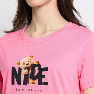 Camiseta de Manga Corta para Mujer, Cuello Redondo, Color Rosa, Estampado de Letras y Osito de Peluche, Corte Regular Informal, 100% Algodón Transpirable - Product Image 6