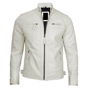 Nueva chaqueta de cuero vintage blanca con cremallera y logotipo personalizado para hombre, chaquetas para hombre, chaqueta de invierno de alta calidad, chaqueta estilo streetwear. - Product Image 4