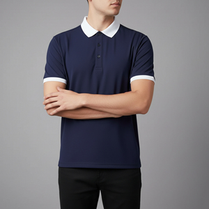 Men's Navy Blue Short Sleeve Polo <b>Shirt</b> With <b>Flame</b> Logo Print Breathable Oxford Fabric Casual Style - Product Image 6