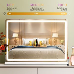 Specchio LED Dimmerabile 19x22 Pollici con 3 Modalità di Colore, Schermo Touch per Tavolo da Trucco, Rettangolare Bianco - Product Image 2