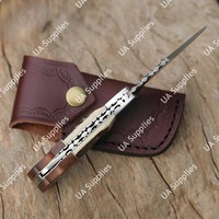 Couteau pliant de luxe OEM multifonctionnel pour l'extérieur, en acier Damas, à lame coulissante, pointe biseautée, manche en corne de cerf et bois de rose