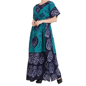 Caftan en coton pleine longueur vintage modeste avec style de motif d'impression de détails en dentelle pour les fêtes - Product Image 3