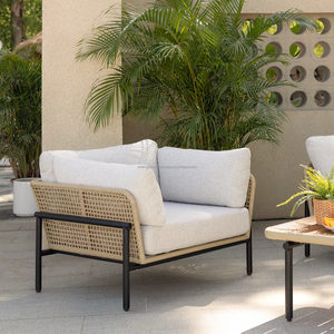 Contemporary Scandinavian Design Solid Oak Outdoor Sofa Set 4 Seater Weather Resistant Garden Furniture Steel Frame Beige - Product Image 4