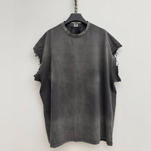 Camiseta sin mangas personalizada para hombre OEM, 100% algodón, estilo vintage, lavado ácido, camiseta desgastada, ropa urbana, impresión personalizada en serigrafía - Product Image 1